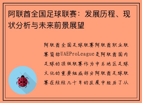 阿联酋全国足球联赛：发展历程、现状分析与未来前景展望